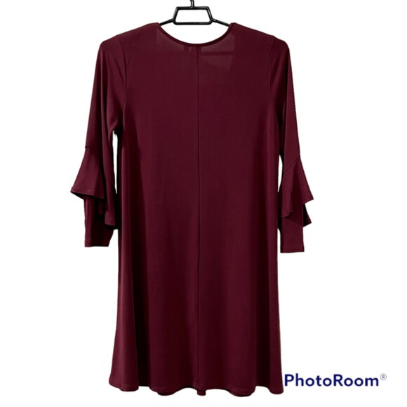 Womens Chic Burgundy Deep V-neck Criss Cross LS Swing Shift Dress Size Large - Picture 2 of 12